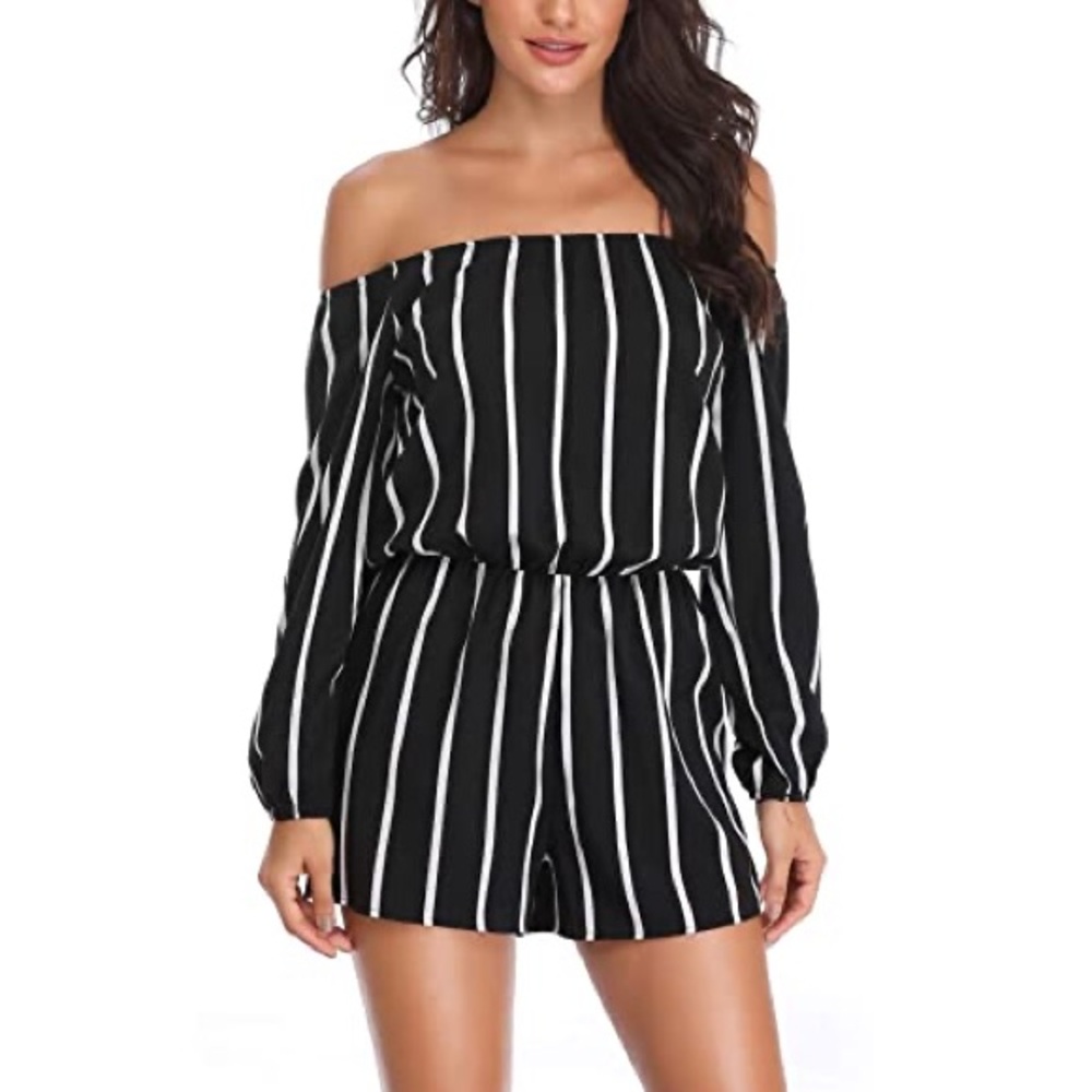 Black and white striped romper